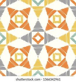 Art seamless pattern. Ethnic print. Multicolored. Boho. Traditional ornament. Folk motif. Vector geometric background. Can be used for social media, posters, email, print, ads designs.