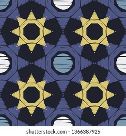 Art seamless pattern. Ethnic print. Multicolored. Boho. Traditional ornament. Folk motif. Vector geometric background. Can be used for social media, posters, email, print, ads designs.