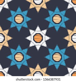 Art seamless pattern. Ethnic print. Multicolored. Boho. Traditional ornament. Folk motif. Vector geometric background. Can be used for social media, posters, email, print, ads designs.
