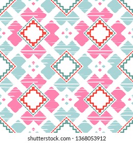 Art seamless pattern. Ethnic print. Multicolored. Boho. Traditional ornament. Folk motif. Vector geometric background. Can be used for social media, posters, email, print, ads designs.