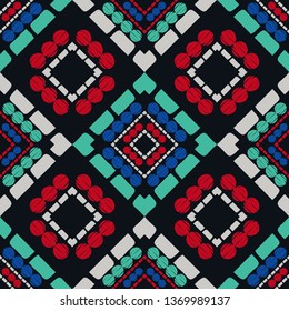 Art seamless pattern. Ethnic print. Multicolored. Boho. Traditional ornament. Folk motif. Vector geometric background. Can be used for social media, posters, email, print, ads designs.