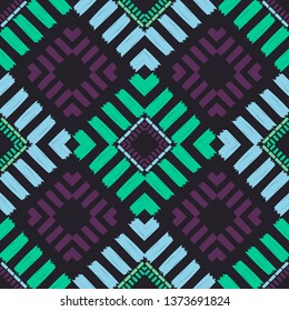 Art seamless pattern. Ethnic print. Multicolored. Boho. Traditional ornament. Folk motif. Vector geometric background. Can be used for social media, posters, email, print, ads designs.