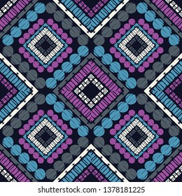Art seamless pattern. Ethnic print. Multicolored. Boho. Traditional ornament. Folk motif. Vector geometric background. Can be used for social media, posters, email, print, ads designs.