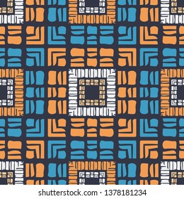 Art seamless pattern. Ethnic print. Multicolored. Boho. Traditional ornament. Folk motif. Vector geometric background. Can be used for social media, posters, email, print, ads designs.