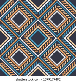 Art seamless pattern. Ethnic print. Multicolored. Boho. Traditional ornament. Folk motif. Vector geometric background. Can be used for social media, posters, email, print, ads designs.