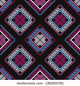Art seamless pattern. Ethnic print. Multicolored. Boho. Traditional ornament. Folk motif. Vector geometric background. Can be used for social media, posters, email, print, ads designs.