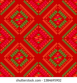 Art seamless pattern. Ethnic print. Multicolored. Boho. Traditional ornament. Folk motif. Vector geometric background. Can be used for social media, posters, email, print, ads designs.