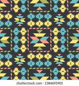 Art seamless pattern. Ethnic print. Multicolored. Boho. Traditional ornament. Folk motif. Vector geometric background. Can be used for social media, posters, email, print, ads designs.