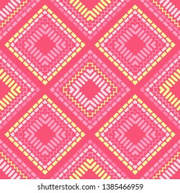 Art seamless pattern. Ethnic print. Multicolored. Boho. Traditional ornament. Folk motif. Vector geometric background. Can be used for social media, posters, email, print, ads designs.
