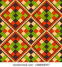 Art seamless pattern. Ethnic print. Multicolored. Boho. Traditional ornament. Folk motif. Vector geometric background. Can be used for social media, posters, email, print, ads designs.