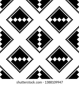 Art seamless pattern. Ethnic print. Color - black and white. Boho. Traditional ornament. Folk motif. Vector geometric background. Can be used for social media, posters, email, print, ads designs.