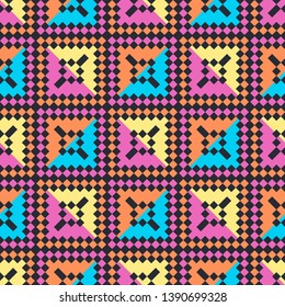 Art seamless pattern. Ethnic print. Multicolored. Boho. Traditional ornament. Folk motif. Vector geometric background. Can be used for social media, posters, email, print, ads designs.