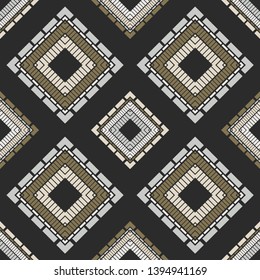 Art seamless pattern. Ethnic print. Multicolored. Boho. Traditional ornament. Folk motif. Vector geometric background. Can be used for social media, posters, email, print, ads designs.