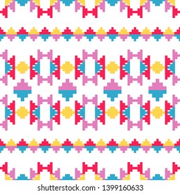 Art seamless pattern. Ethnic print. Multicolored. Boho. Traditional ornament. Folk motif. Vector geometric background. Can be used for social media, posters, email, print, ads designs.
