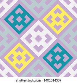 Art seamless pattern. Ethnic print. Meander. Multicolored. Boho. Traditional ornament. Folk motif. Vector geometric background. Can be used for social media, posters, email, print, ads designs.