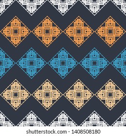 Art seamless pattern. Ethnic print. Multicolored. Boho. Traditional ornament. Folk motif. Vector geometric background. Can be used for social media, posters, email, print, ads designs.