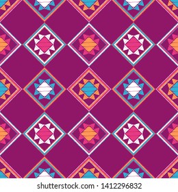 Art seamless pattern. Ethnic print. Multicolored. Boho. Traditional ornament. Folk motif. Vector geometric background. Can be used for social media, posters, email, print, ads designs.