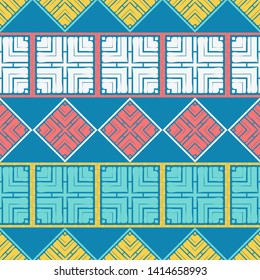Art seamless pattern. Ethnic print. Multicolored. Boho. Traditional ornament. Folk motif. Vector geometric background. Can be used for social media, posters, email, print, ads designs.