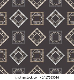 Art seamless pattern. Ethnic print. Multicolored. Boho. Traditional ornament. Folk motif. Vector geometric background. Can be used for social media, posters, email, print, ads designs.