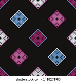 Art seamless pattern. Ethnic print. Multicolored. Boho. Traditional ornament. Folk motif. Vector geometric background. Can be used for social media, posters, email, print, ads designs.