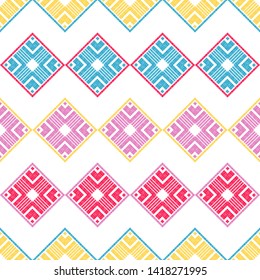 Art seamless pattern. Ethnic print. Multicolored. Boho. Traditional ornament. Folk motif. Vector geometric background. Can be used for social media, posters, email, print, ads designs.