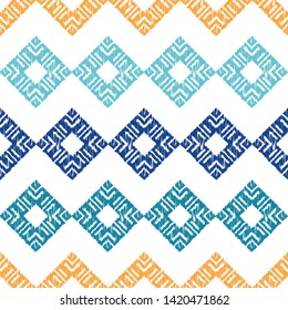 Art seamless pattern. Ethnic print. Multicolored. Boho. Traditional ornament. Folk motif. Vector geometric background. Can be used for social media, posters, email, print, ads designs.