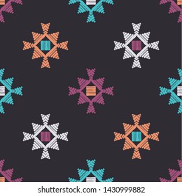 Art seamless pattern. Ethnic print. Multicolored. Boho. Traditional ornament. Folk motif. Vector geometric background. Can be used for social media, posters, email, print, ads designs.