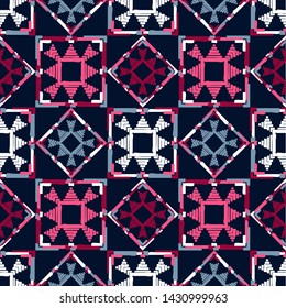 Art seamless pattern. Ethnic print. Multicolored. Boho. Traditional ornament. Folk motif. Vector geometric background. Can be used for social media, posters, email, print, ads designs.