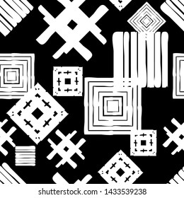Art seamless pattern. Ethnic print. Multicolored. Boho. Traditional ornament. Folk motif. Vector geometric background. Can be used for social media, posters, email, print, ads designs.