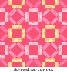 Art seamless pattern. Ethnic print. Multicolored. Boho. Traditional ornament. Folk motif. Vector geometric background. Can be used for social media, posters, email, print, ads designs.