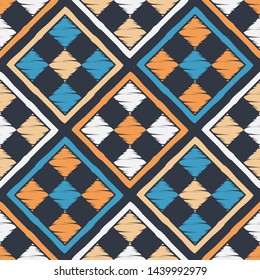 Art seamless pattern. Ethnic print. Multicolored. Boho. Traditional ornament. Folk motif. Vector geometric background. Can be used for social media, posters, email, print, ads designs.