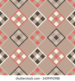 Art seamless pattern. Ethnic print. Multicolored. Boho. Traditional ornament. Folk motif. Vector geometric background. Can be used for social media, posters, email, print, ads designs.