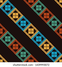 Art seamless pattern. Ethnic print. Multicolored. Boho. Traditional ornament. Folk motif. Vector geometric background. Can be used for social media, posters, email, print, ads designs.