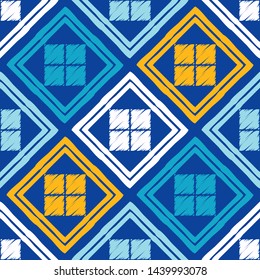 Art seamless pattern. Ethnic print. Multicolored. Boho. Traditional ornament. Folk motif. Vector geometric background. Can be used for social media, posters, email, print, ads designs.
