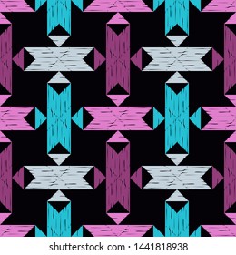 Art seamless pattern. Ethnic print. Multicolored. Boho. Traditional ornament. Folk motif. Vector geometric background. Can be used for social media, posters, email, print, ads designs.