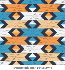 Art seamless pattern. Ethnic print. Multicolored. Boho. Traditional ornament. Folk motif. Vector geometric background. Can be used for social media, posters, email, print, ads designs.