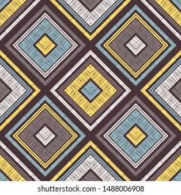 Art seamless pattern. Ethnic print. Multicolored. Boho. Folk motif. Vector geometric background. Can be used for social media, posters, email, print, ads designs.