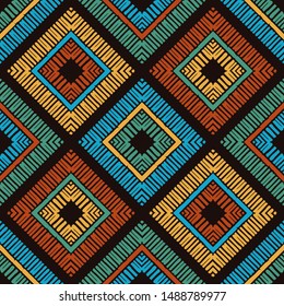 Art seamless pattern. Ethnic print. Multicolored. Boho. Folk motif. Vector geometric background. Can be used for social media, posters, email, print, ads designs.