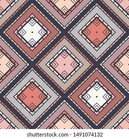 Art seamless pattern. Ethnic print. Multicolored. Boho. Folk motif. Vector geometric background. Can be used for social media, posters, email, print, ads designs.