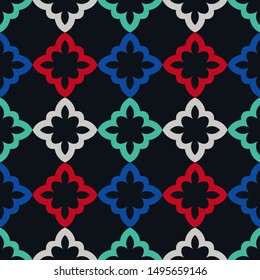 Art seamless pattern. Ethnic print. Multicolored. Boho. Folk motif. Vector geometric background. Can be used for social media, posters, email, print, ads designs.