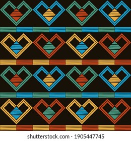 Art seamless pattern. Ethnic print. Multicolored. Boho. Traditional ornament. Folk motif. Vector geometric background. Can be used for social media, posters, email, print, ads designs.
