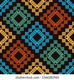 Art seamless pattern. Folk motif. Vector geometric background. Can be used for social media, posters, email, print, ads designs.