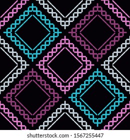 Art seamless pattern. Folk motif. Vector geometric background. Can be used for social media, posters, email, print, ads designs.