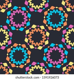 Art seamless pattern. Folk motif. Vector geometric background. Can be used for social media, posters, email, print, ads designs.