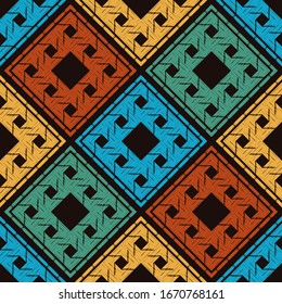 Art seamless pattern. Folk motif. Vector geometric background. Can be used for social media, posters, email, print, ads designs.