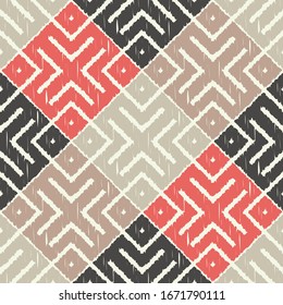 Art seamless pattern. Folk motif. Vector geometric background. Can be used for social media, posters, email, print, ads designs.