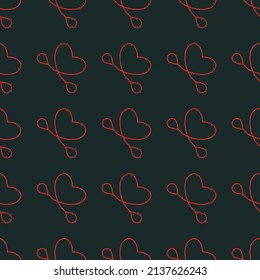 Art seamless pattern in the form of a red heart with a curved corner on color background. Romance graphic texture. Holiday celebration concept. Decorative print. Geometric bright wallpaper. Vector.

