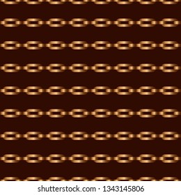 Art seamless pattern. Gold embroidery with chains on brown background. Color - gold, brown, beige. Vector geometric background. Can be used for social media, posters, email, print, ads designs.