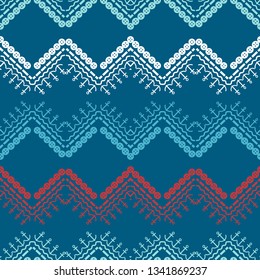 Art seamless pattern. Hey, Sailor! Color - blue, white, red. Zigzag. Vector geometric background. Can be used for social media, posters, email, print, ads designs.