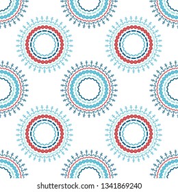 Art seamless pattern. Hey, Sailor! Polka dots. Color - blue, white, red. Vector geometric background. Can be used for social media, posters, email, print, ads designs.